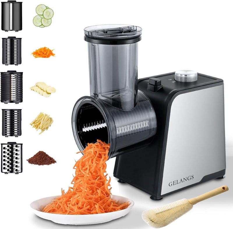 GELANGS 5 In 1 Electric vegetable slicer，300W Electric Cheese Grater Salad Shooter, One-Touch Easy Control, Electric Grater for Vegetables, Cheeses and NutsFor Home Kitchen - Image 1